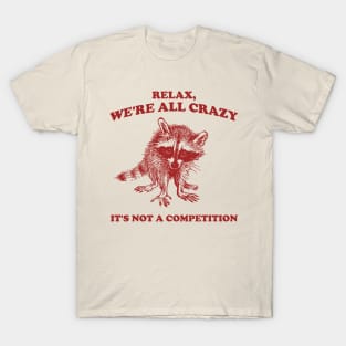 Relax We Are All Crazy Its Not A Competition Shirt, Retro Unisex Adult T Shirt, Vintage Raccoon Tshirt, Nostalgia T-Shirt